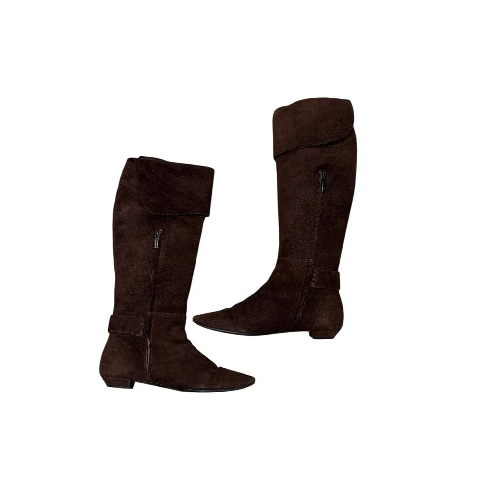 Casadei Italy Brown Tall Suede‎ Square Toe Boots Size 7
